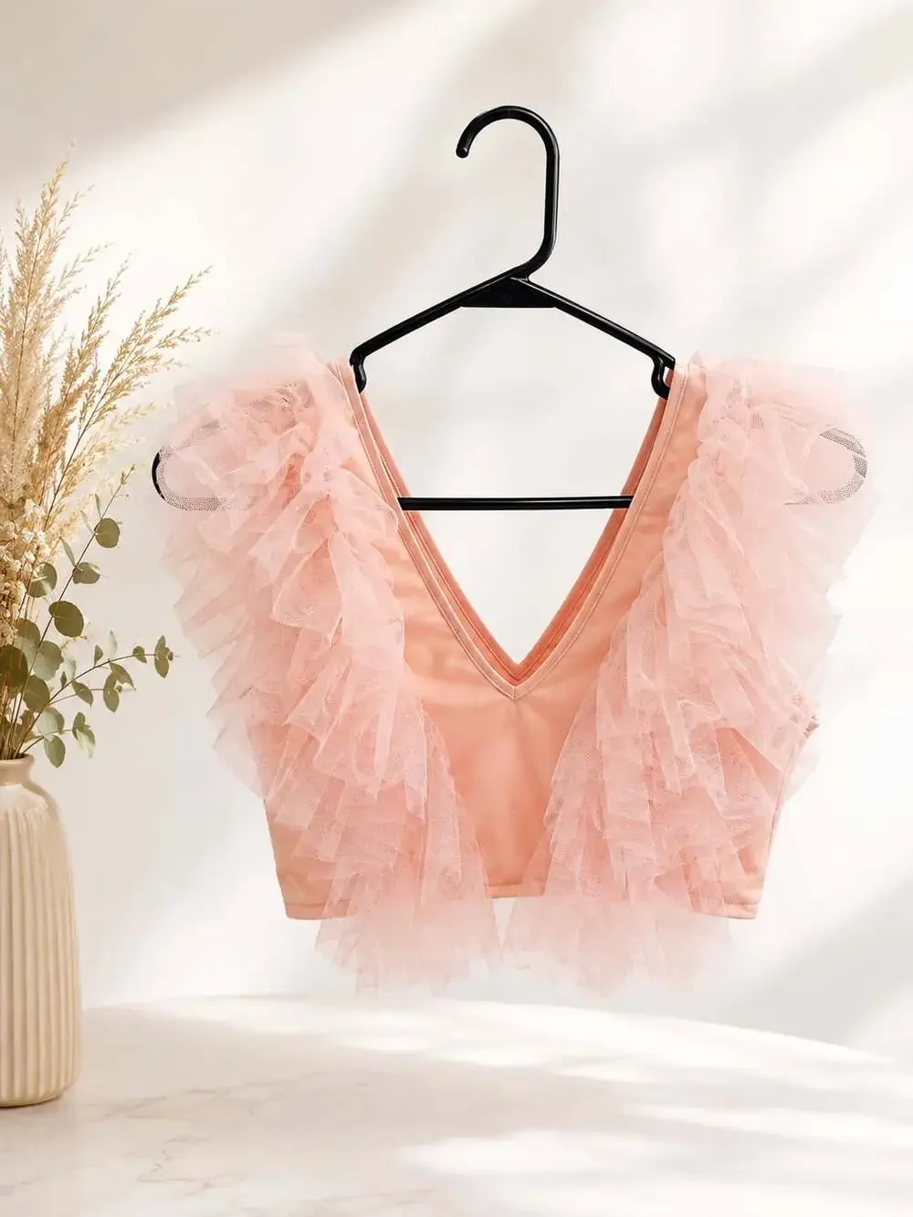 Belliona Ruffle Trim V-Neck Crop Top